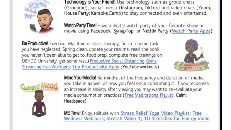 Social distancing tips: stay connected, be productive.