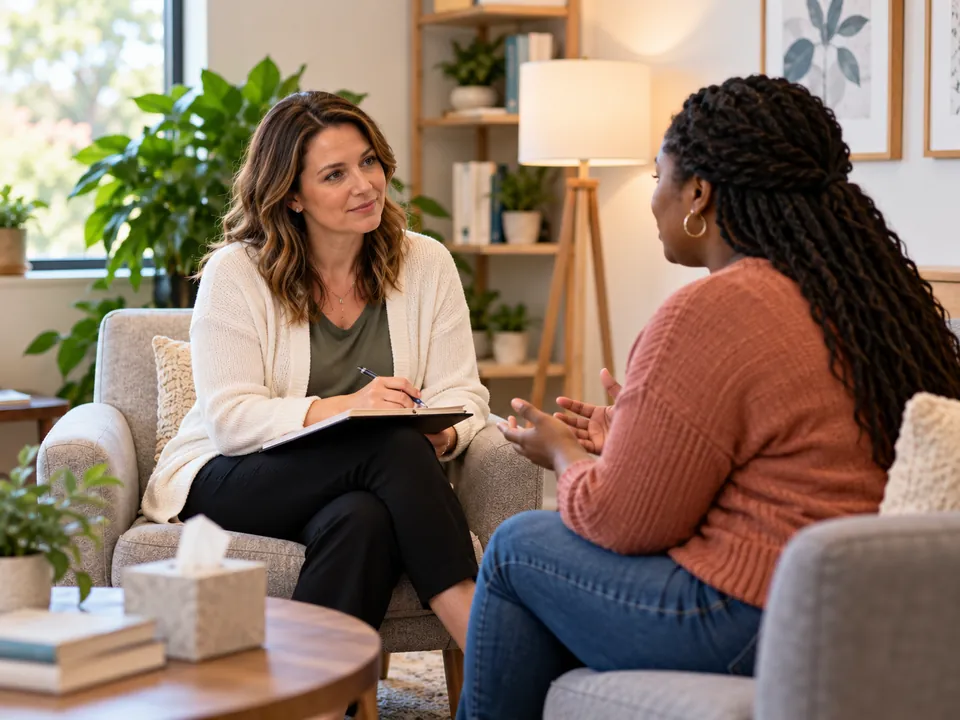 A counselor listening to a client during an individual therapy session