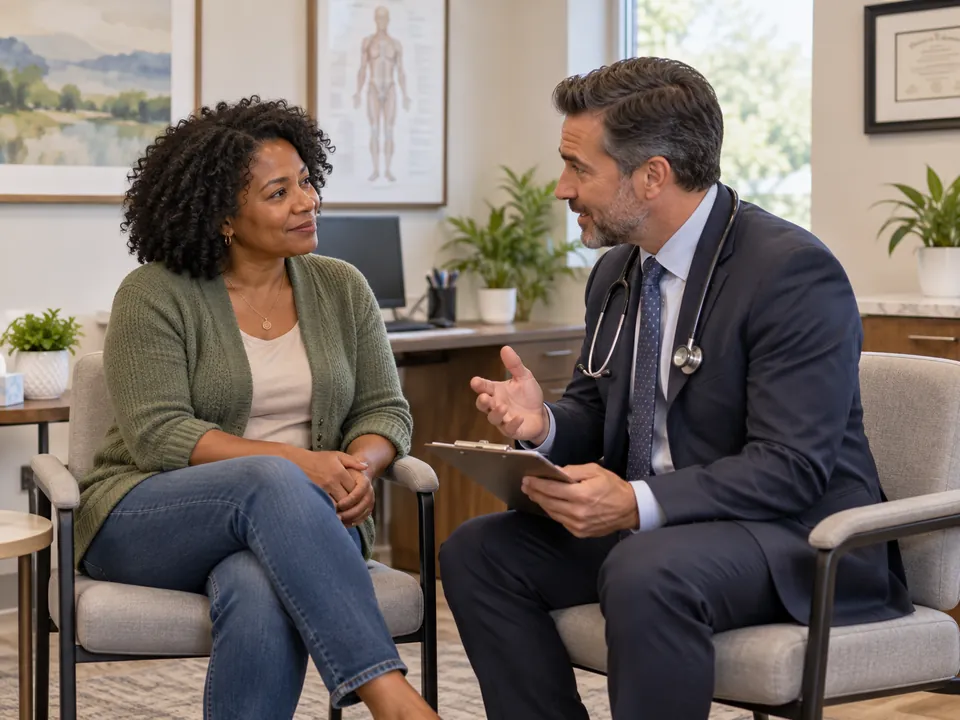 A provider talking with a patient about her treatment plan